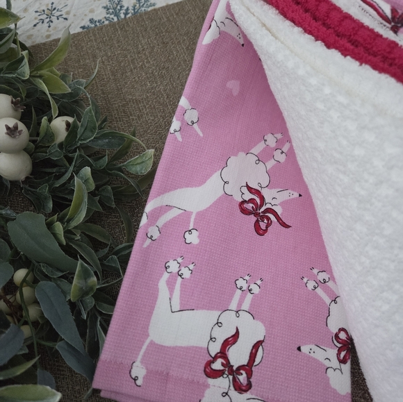 La Cuisine Pink Poodle Print Kitchen Towels - Picture 5 of 6